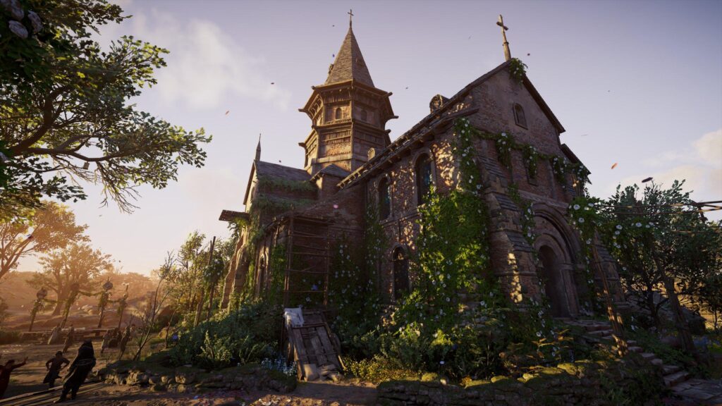 Ancient Stone Church in Golden Hour Light 4K Desktop Wallpaper