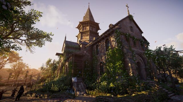 Ancient Stone Church in Golden Hour Light 4K Desktop Wallpaper