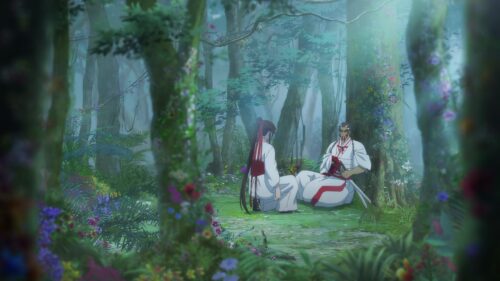 Anime Samurai Warriors Resting in a Magical Enchanted Forest 4K Desktop Wallpaper