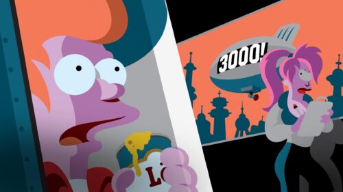Futurama Minimalist Illustration with Fry and Leela 4K Desktop Wallpaper