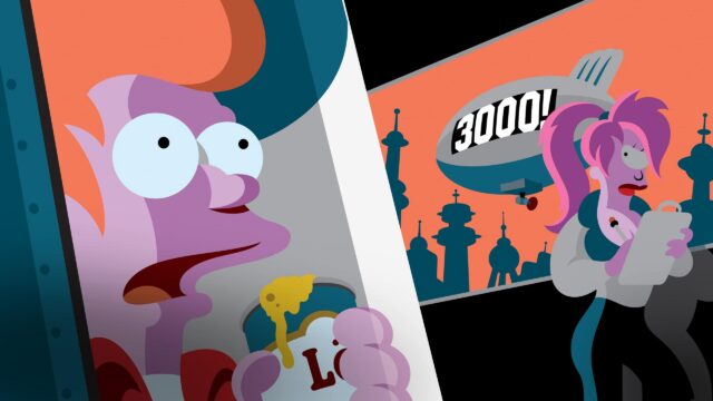 Futurama Minimalist Illustration with Fry and Leela 4K Desktop Wallpaper