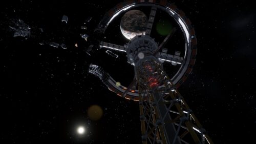 Stunning Destroyed Space Station Orbiting a Planet 4K Desktop Wallpaper