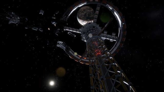 Stunning Destroyed Space Station Orbiting a Planet 4K Desktop Wallpaper