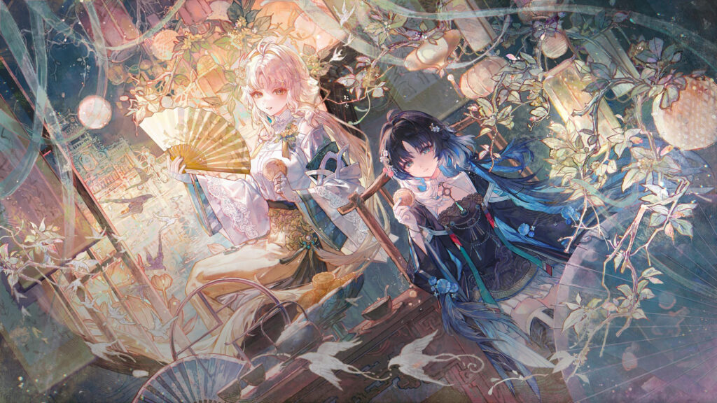 Beautiful Anime Girls Mid Autumn Festival Art 4K Desktop Wallpaper