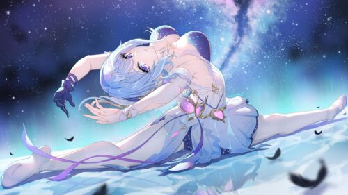 Stunning Anime Girl Ballerina Doing a Split Under the Milky Way PC Wallpaper