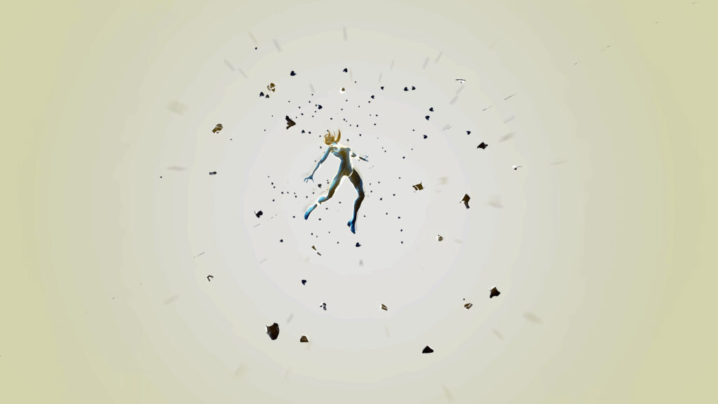 Anime Girl Floating in Void Minimalist 4K Wallpaper