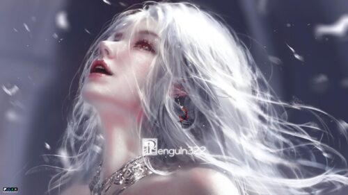 Ethereal White Haired Anime Girl With Red Eyes Fantasy PC Wallpaper