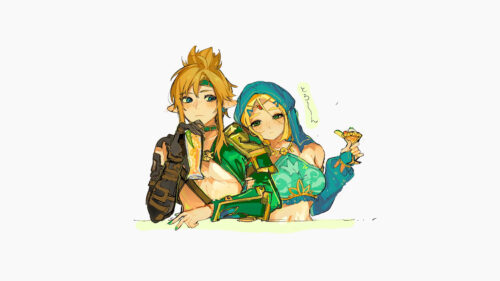 Link and Zelda Having Drinks in Gerudo Attire 4K Desktop Wallpaper