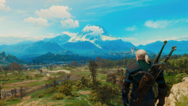 Geralt of Rivia Overlooking Toussaint Landscape Witcher 3 PC Wallpaper