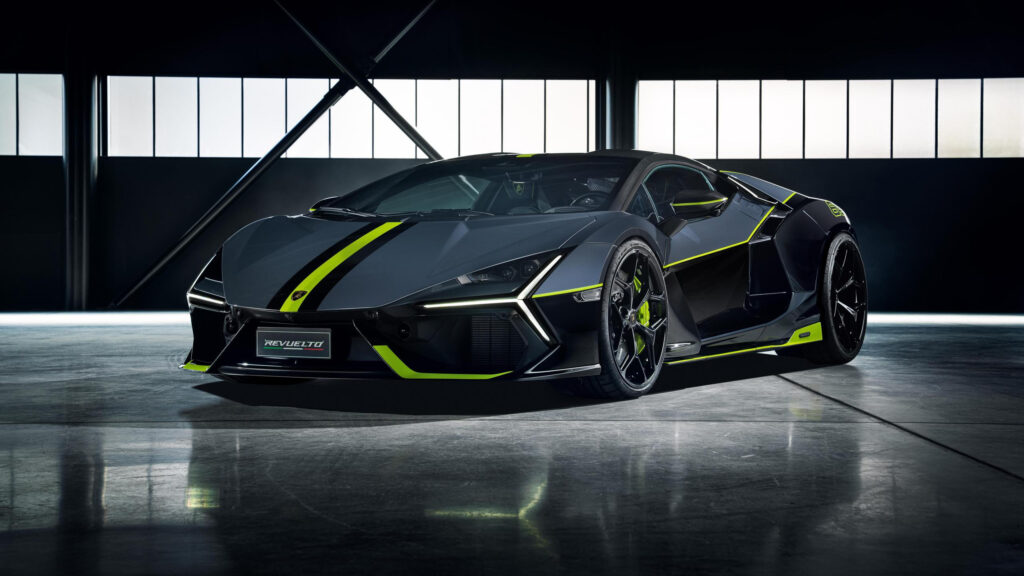 Lamborghini Revuelto Sport Car with Lime Green Accents 4K Wallpaper