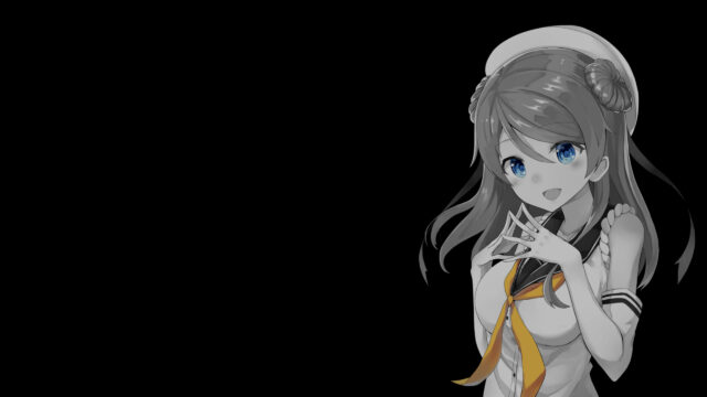 Anime Sailor Uniform Girl with Blue Eyes Black and White Desktop Wallpaper