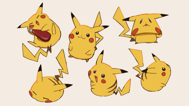Cute Pikachu Multiple Poses Aesthetic Anime Style Desktop Wallpaper