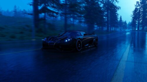 Koenigsegg Agera RS Racing Through a Rainy Night Forest PC Wallpaper