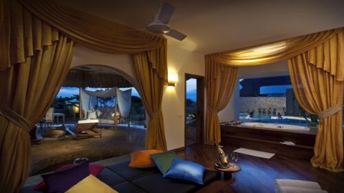 Luxurious Tropical Resort Suite with Private Infinity Pool and Jacuzzi 4K Wallpaper