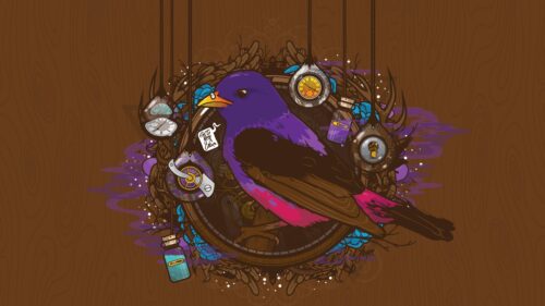 Steampunk Bird with Timepieces and Potions Artistic Desktop Wallpaper