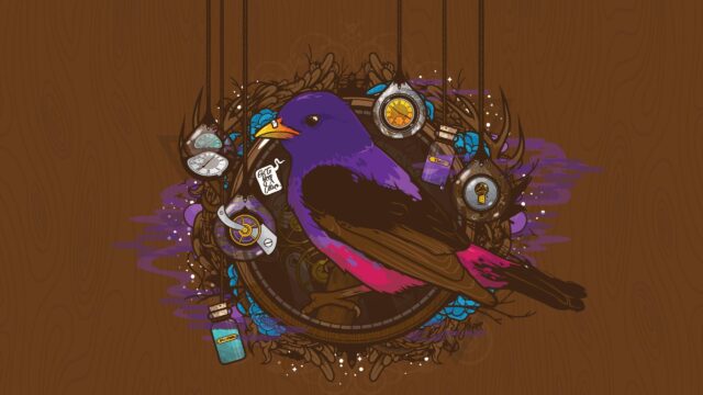 Steampunk Bird with Timepieces and Potions Artistic Desktop Wallpaper