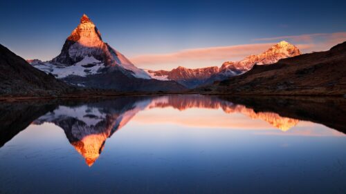 Stunning Sunrise Over The Iconic Matterhorn Mountain Reflection 4K Desktop Wallpaper