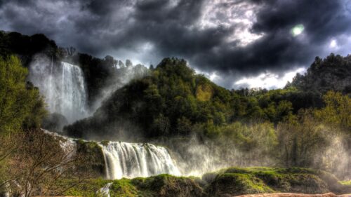 Marmore Falls Dramatic Stormy Landscape PC Wallpaper