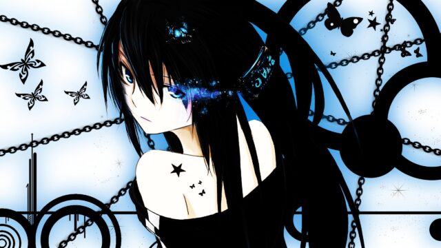 Black Rock Shooter Anime Girl with Blue Glowing Eyes Desktop Wallpaper