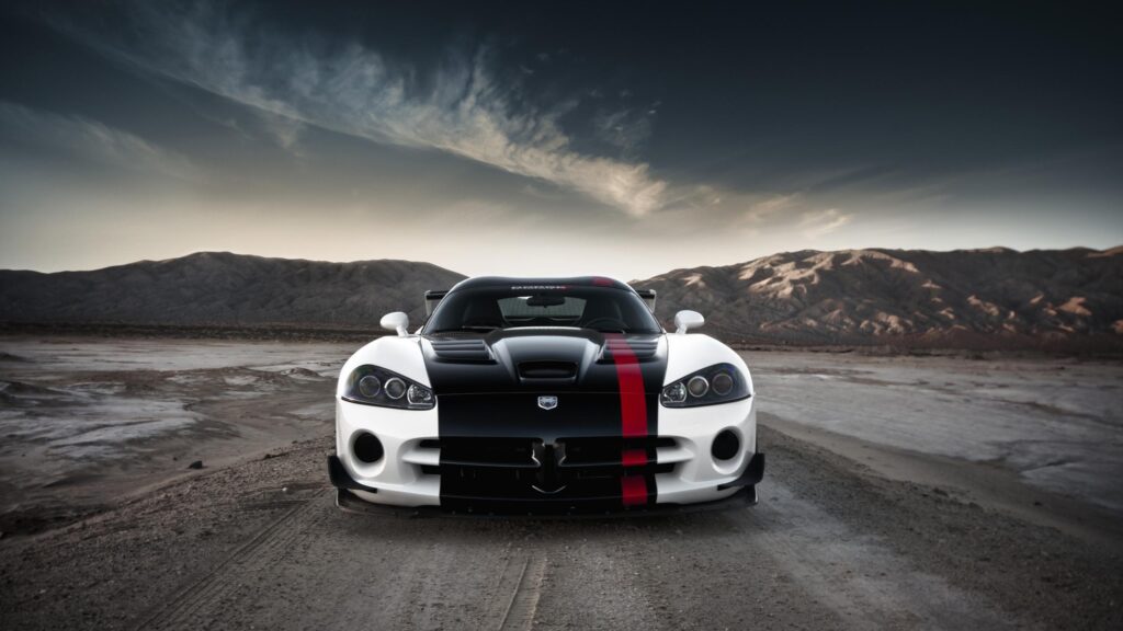 Dodge Viper ACR Front View in Desert Landscape 4K Desktop Wallpaper