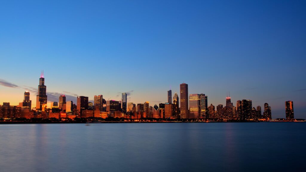 Chicago Skyline at Twilight Stunning Cityscape 4K Desktop Wallpaper