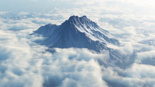 Majestic Snowy Mountain Peak Rising Above the Clouds 4K Desktop Wallpaper
