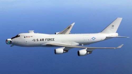 Boeing YAL-1 Airborne Laser Testbed Flying Over the Ocean Desktop Wallpaper