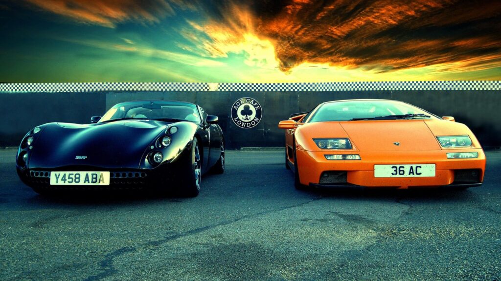 Stunning TVR Tuscan and Lamborghini Diablo Supercars at Ace Cafe London 4K Wallpaper