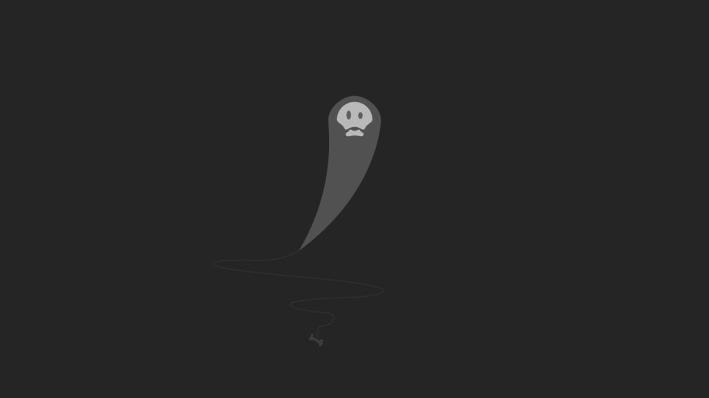Minimalist Ghostly Dog Spirit with Bone on Dark Background 4K Desktop Wallpaper
