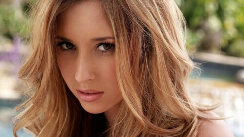 Stunning Blonde Woman With Mesmerizing Eyes Portrait Desktop Wallpaper