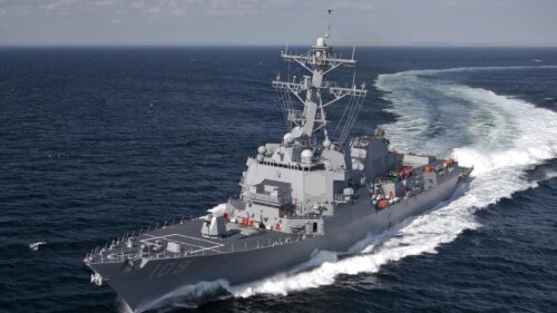 US Navy Arleigh Burke Class Destroyer USS William P. Lawrence DDG 110 at Sea 4K Wallpaper