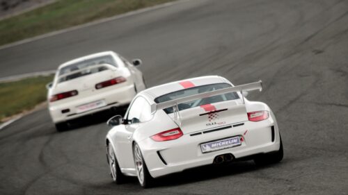 White Porsche 911 GT3 Racing on Track High Resolution 4K Wallpaper