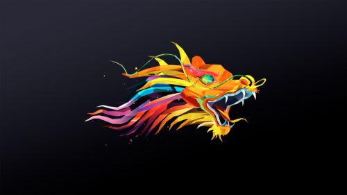 Vibrant Low Poly Dragon Head Abstract Artistic 4K Desktop Wallpaper