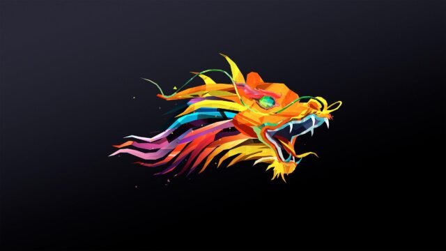 Vibrant Low Poly Dragon Head Abstract Artistic 4K Desktop Wallpaper