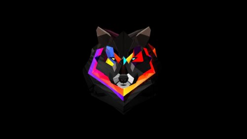 Abstract Geometric Wolf Head with Vibrant Neon Accents 4K Desktop Wallpaper