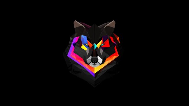Abstract Geometric Wolf Head with Vibrant Neon Accents 4K Desktop Wallpaper