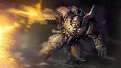Soviet Sci-Fi Mech Soldier Combat Action 4K Desktop Wallpaper