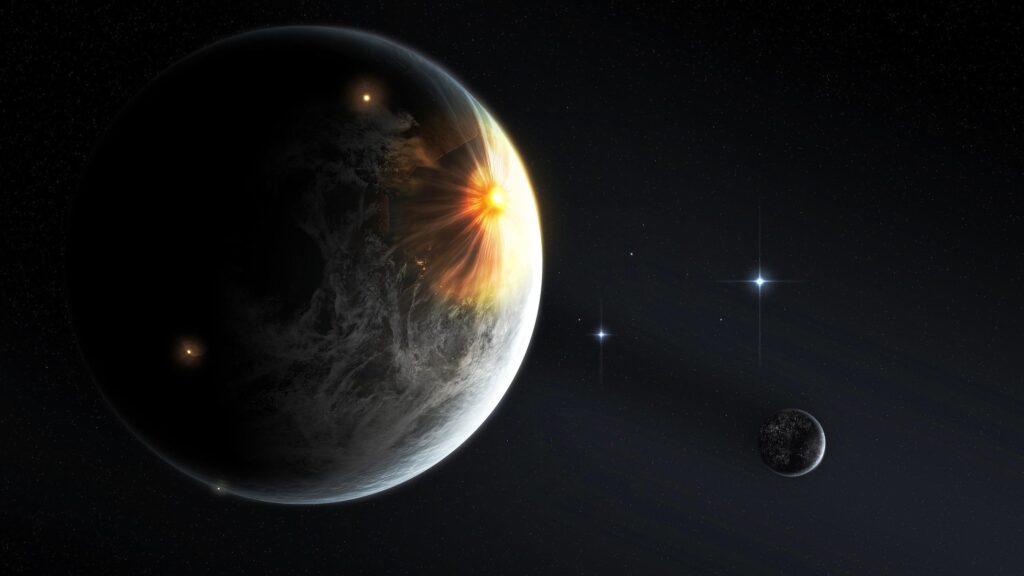 Dramatic Space Explosion on Alien Planet Desktop Wallpaper