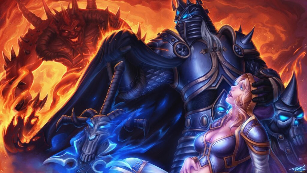Lich King and Jaina Proudmoore Fantasy Battle 4K PC Wallpaper
