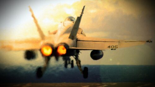 F/A-18 Hornet Jet Fighter Taking Off from Aircraft Carrier 4K Wallpaper