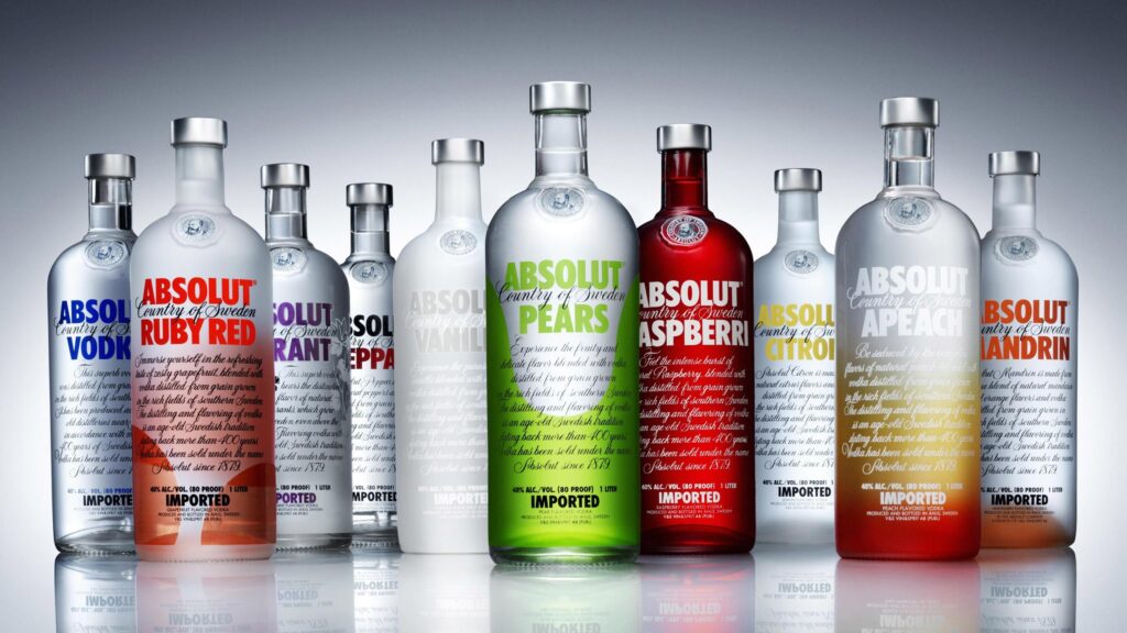 Absolut Vodka Flavored Collection Bottles Display 4K Desktop Wallpaper