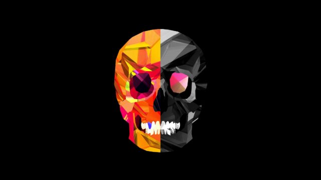 Abstract Geometric Split Color Skull Minimalist 4K Wallpaper