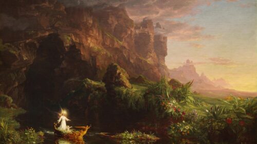The Voyage of Life Childhood by Thomas Cole Romanticism Landscape PC Wallpaper