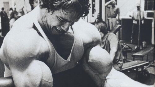 Arnold Schwarzenegger Intense Weightlifting Workout Black and White 4K Desktop Wallpaper