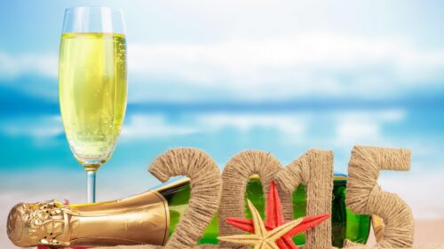 New Year 2015 Champagne Celebration on Tropical Beach Desktop Wallpaper