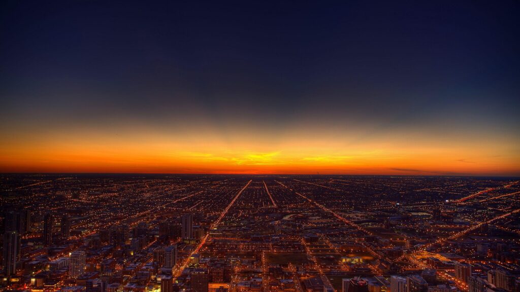 Breathtaking Sunset Over Chicago City Skyline 4K Desktop Wallpaper