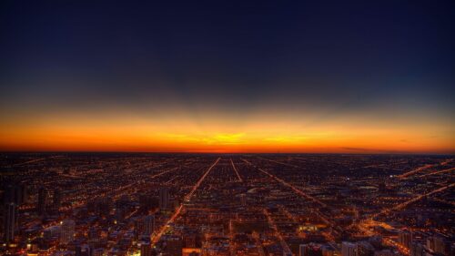 Breathtaking Sunset Over Chicago City Skyline 4K Desktop Wallpaper