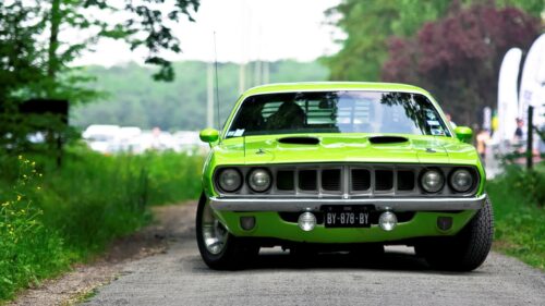 Stunning Lime Green 1971 Plymouth Barracuda Muscle Car Desktop Wallpaper
