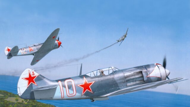 Soviet WWII Lavochkin La-7 Fighter Planes in Aerial Dogfight 4K Wallpaper