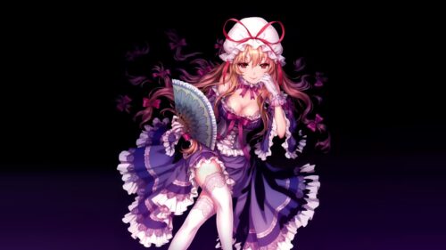 Yukari Yakumo Elegant Anime Girl in Purple Victorian Dress 4K Desktop Wallpaper
